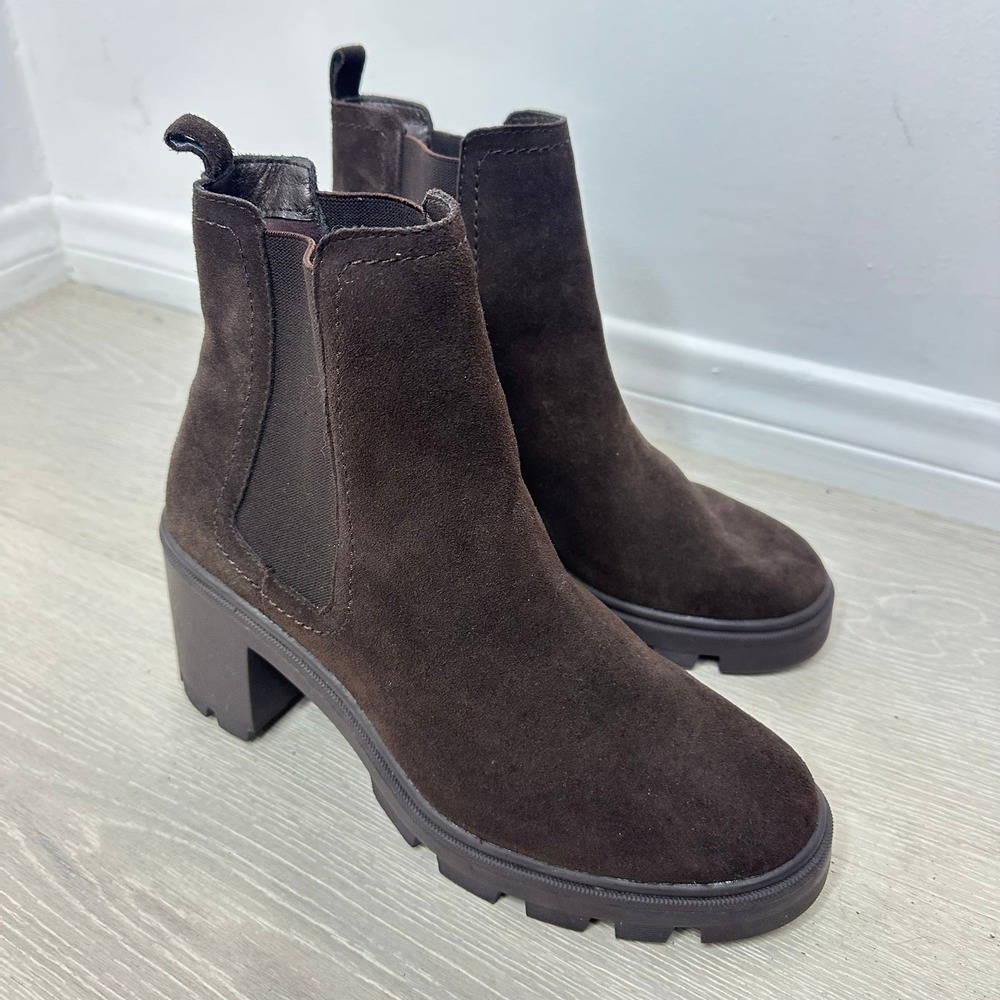 Splendid Melisa Chelsea Boots Womens 9M Brown Suede Lug Sole Block Heel Booties - Picture 2 of 8
